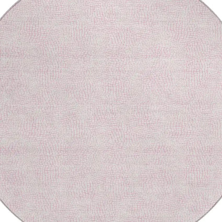 8' Pink And Ivory Round Geometric Washable Indoor Outdoor Area Rug Photo 4