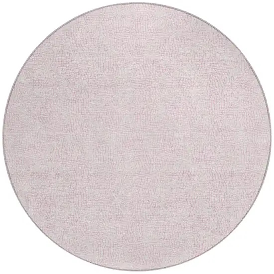 8' Pink And Ivory Round Geometric Washable Indoor Outdoor Area Rug Photo 5