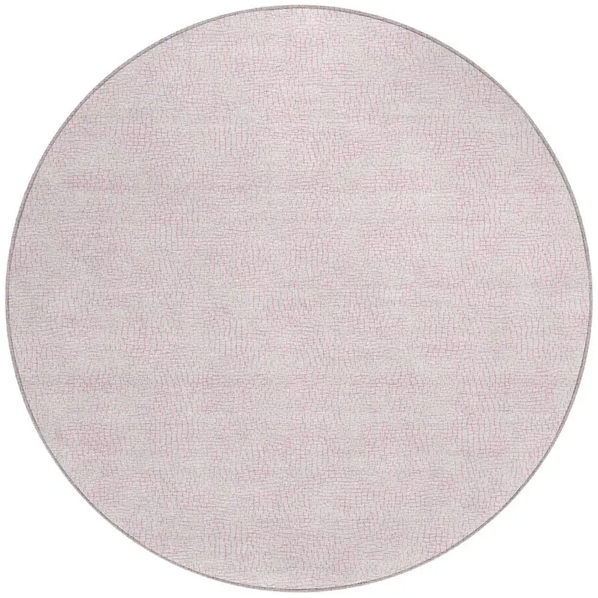 8' Pink And Ivory Round Geometric Washable Indoor Outdoor Area Rug Photo 5