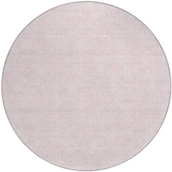 8' Pink And Ivory Round Geometric Washable Indoor Outdoor Area Rug Photo 2