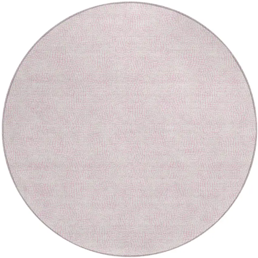 8' Pink And Ivory Round Geometric Washable Indoor Outdoor Area Rug Photo 2