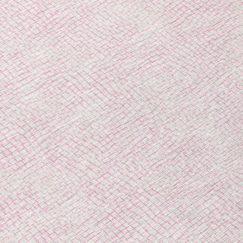 8' Pink And Ivory Round Geometric Washable Indoor Outdoor Area Rug Photo 9