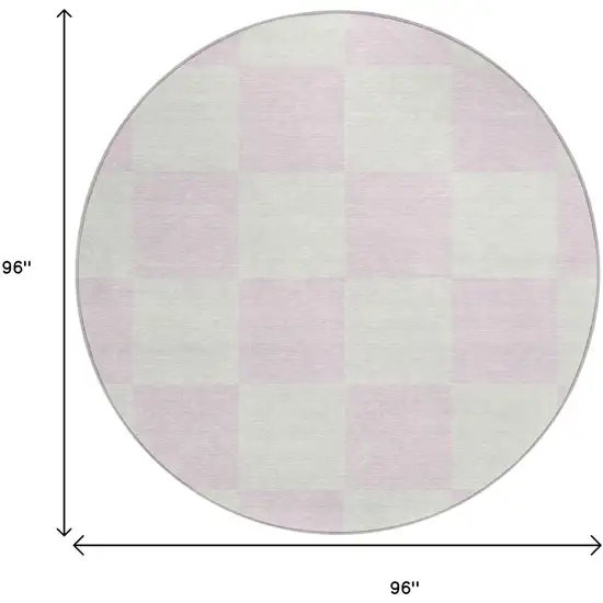 8' Pink And Ivory Round Geometric Washable Indoor Outdoor Area Rug Photo 3