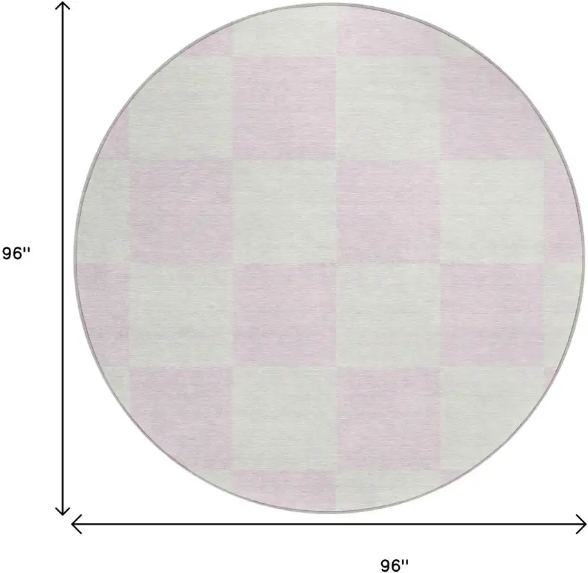 8' Pink And Ivory Round Geometric Washable Indoor Outdoor Area Rug Photo 3