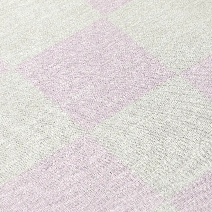 8' Pink And Ivory Round Geometric Washable Indoor Outdoor Area Rug Photo 9