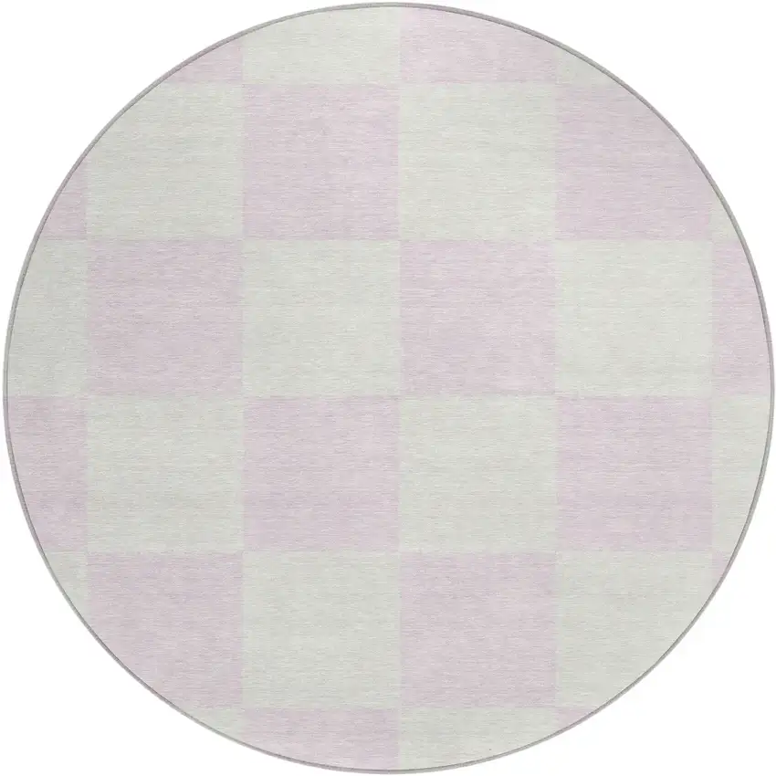8' Pink And Ivory Round Geometric Washable Indoor Outdoor Area Rug Photo 2