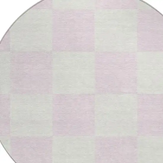 8' Pink And Ivory Round Geometric Washable Indoor Outdoor Area Rug Photo 7