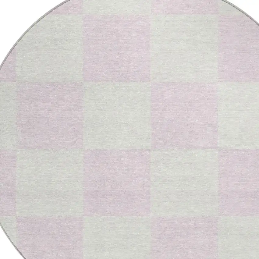 8' Pink And Ivory Round Geometric Washable Indoor Outdoor Area Rug Photo 7