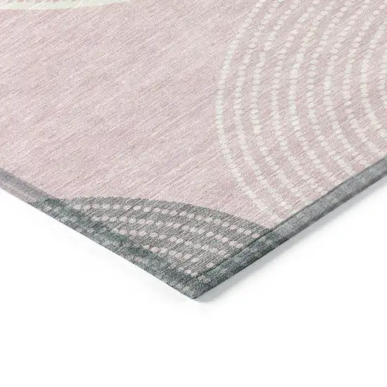 8' Pink And Ivory Round Geometric Washable Indoor Outdoor Area Rug Photo 6