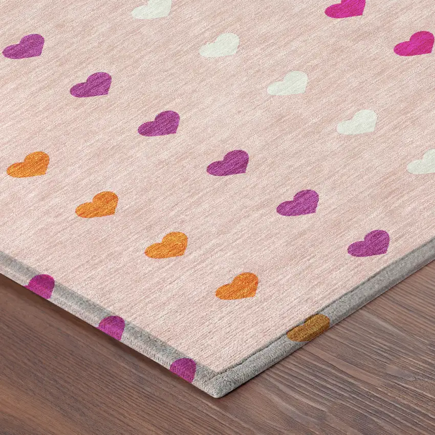 8' Pink And Ivory Round Geometric Washable Indoor Outdoor Area Rug Photo 6