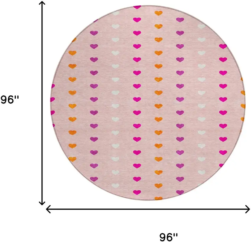 8' Pink And Ivory Round Geometric Washable Indoor Outdoor Area Rug Photo 8