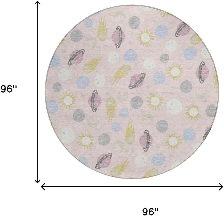 8' Pink And Ivory Round Geometric Washable Indoor Outdoor Area Rug Photo 6