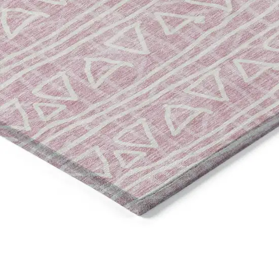 8' Pink And Ivory Round Geometric Washable Indoor Outdoor Area Rug Photo 3