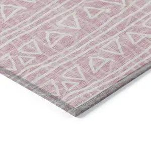 Photo of 8' Pink And Ivory Round Geometric Washable Indoor Outdoor Area Rug