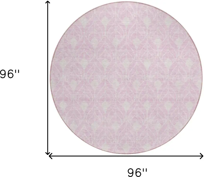 8' Pink And Ivory Round Geometric Washable Indoor Outdoor Area Rug Photo 3
