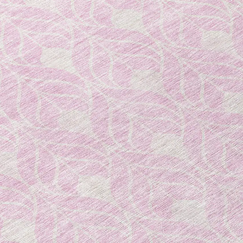 8' Pink And Ivory Round Geometric Washable Indoor Outdoor Area Rug Photo 8