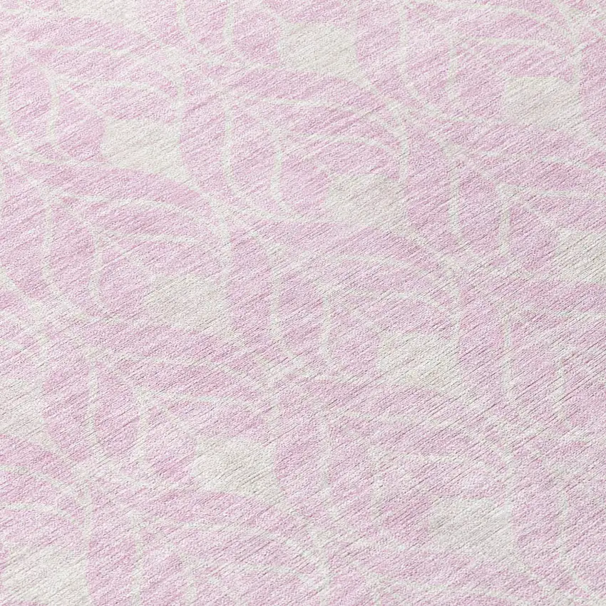 8' Pink And Ivory Round Geometric Washable Indoor Outdoor Area Rug Photo 7
