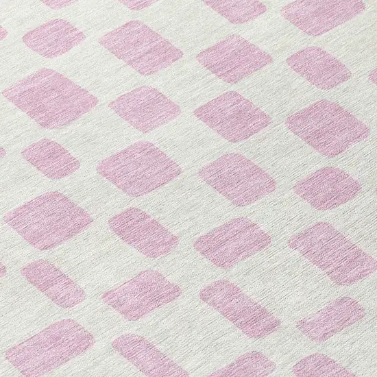 8' Pink And Ivory Round Geometric Washable Indoor Outdoor Area Rug Photo 8