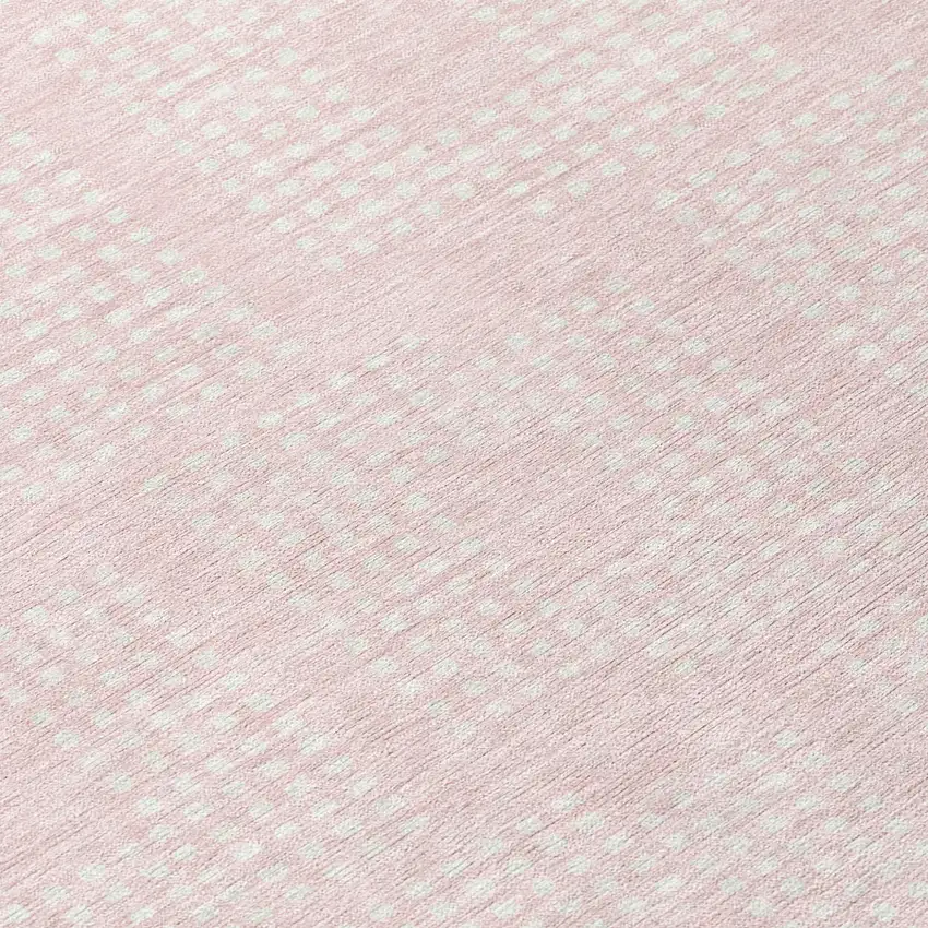 8' Pink And Ivory Round Geometric Washable Indoor Outdoor Area Rug Photo 8