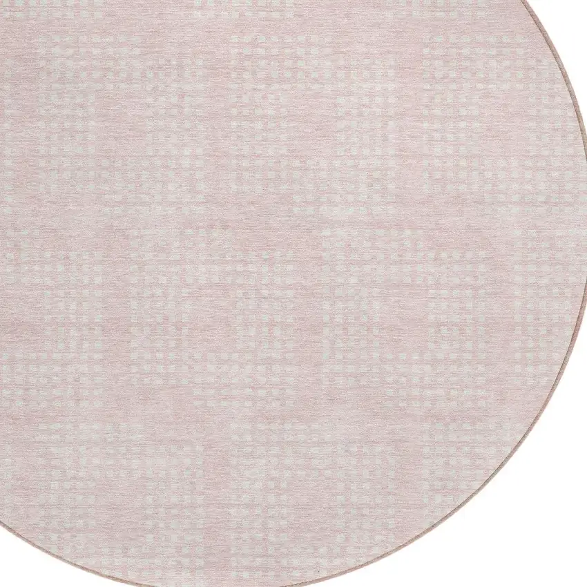 8' Pink And Ivory Round Geometric Washable Indoor Outdoor Area Rug Photo 4