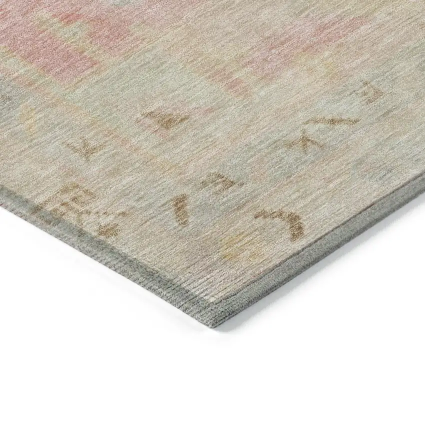 8' Pink And Ivory Round Medallion Washable Indoor Outdoor Area Rug Photo 8