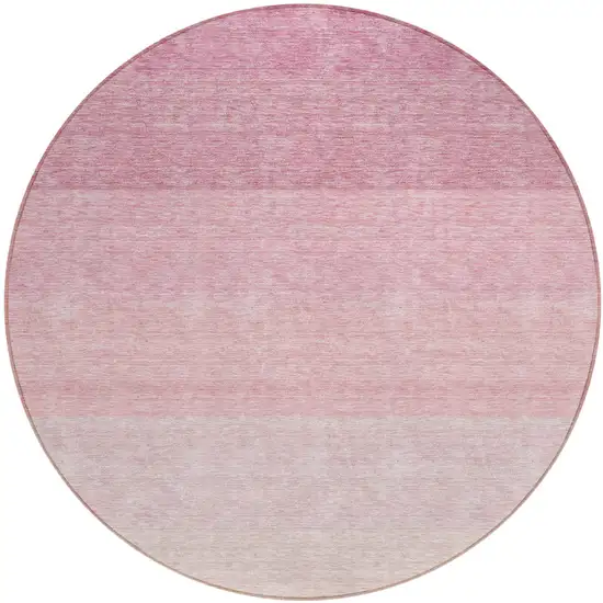 8' Pink And Ivory Round Ombre Washable Indoor Outdoor Area Rug Photo 2