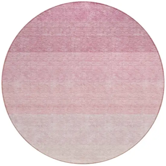 8' Pink And Ivory Round Ombre Washable Indoor Outdoor Area Rug Photo 5