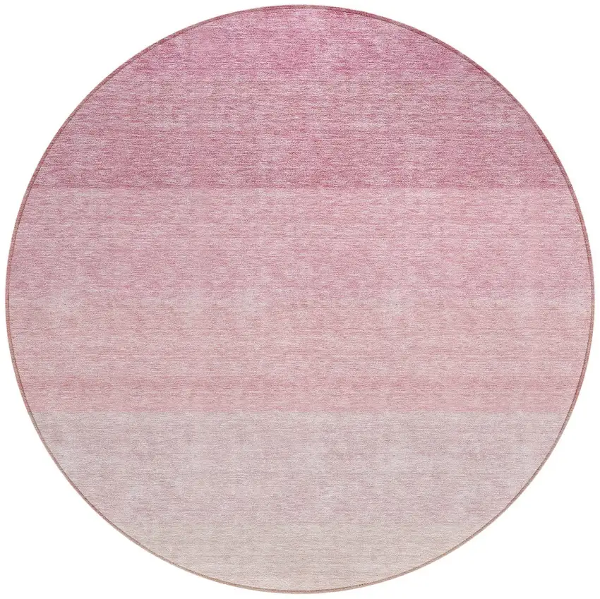 8' Pink And Ivory Round Ombre Washable Indoor Outdoor Area Rug Photo 5
