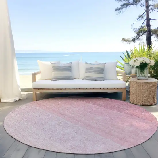 8' Pink And Ivory Round Ombre Washable Indoor Outdoor Area Rug Photo 6