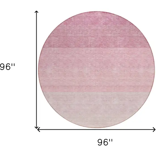 8' Pink And Ivory Round Ombre Washable Indoor Outdoor Area Rug Photo 3
