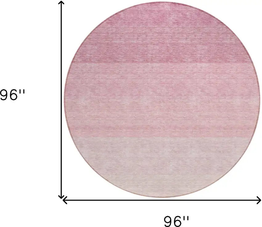 8' Pink And Ivory Round Ombre Washable Indoor Outdoor Area Rug Photo 3