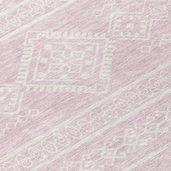 8' Pink And Ivory Round Southwestern Washable Indoor Outdoor Area Rug Photo 8