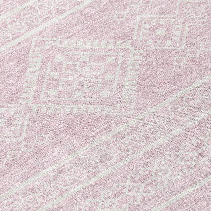 8' Pink And Ivory Round Southwestern Washable Indoor Outdoor Area Rug Photo 8