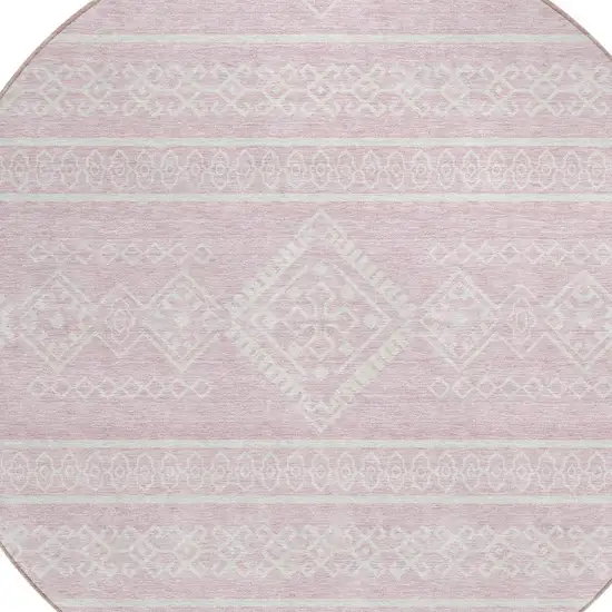 8' Pink And Ivory Round Southwestern Washable Indoor Outdoor Area Rug Photo 4