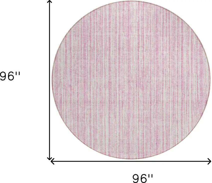 8' Pink And Ivory Round Striped Washable Indoor Outdoor Area Rug Photo 7