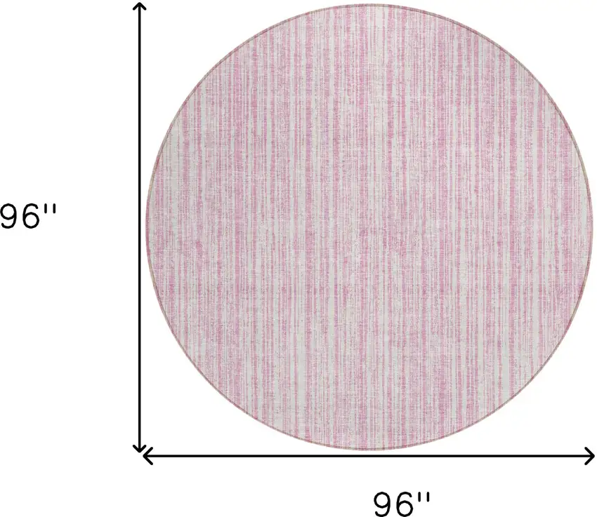 8' Pink And Ivory Round Striped Washable Indoor Outdoor Area Rug Photo 7