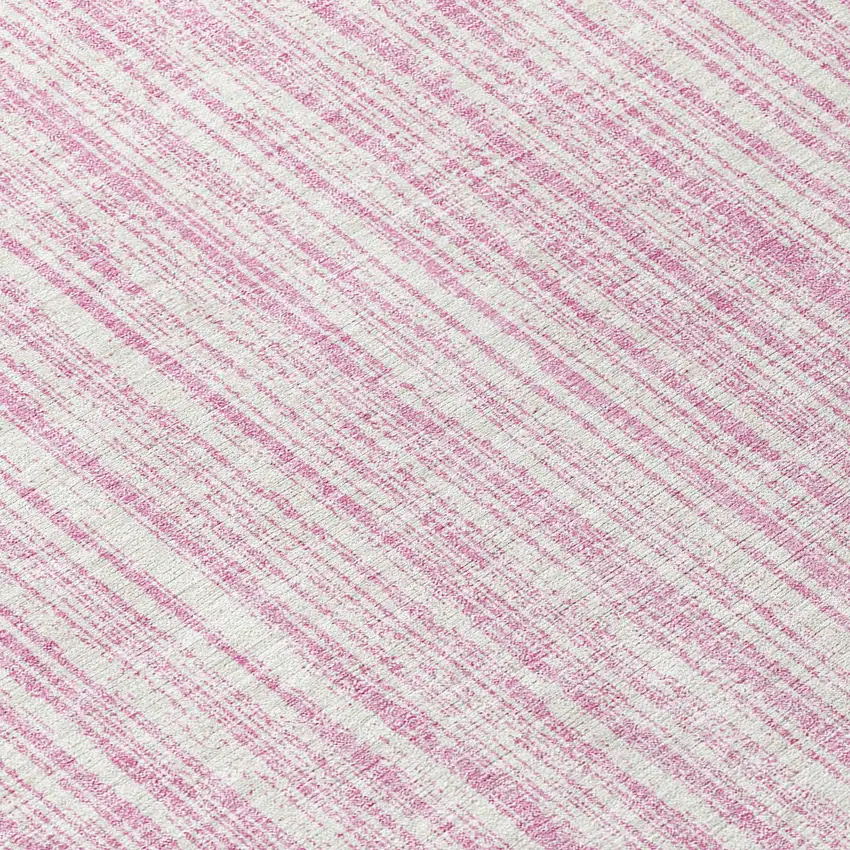 8' Pink And Ivory Round Striped Washable Indoor Outdoor Area Rug Photo 8