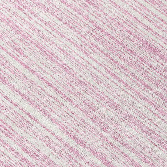 8' Pink And Ivory Round Striped Washable Indoor Outdoor Area Rug Photo 8