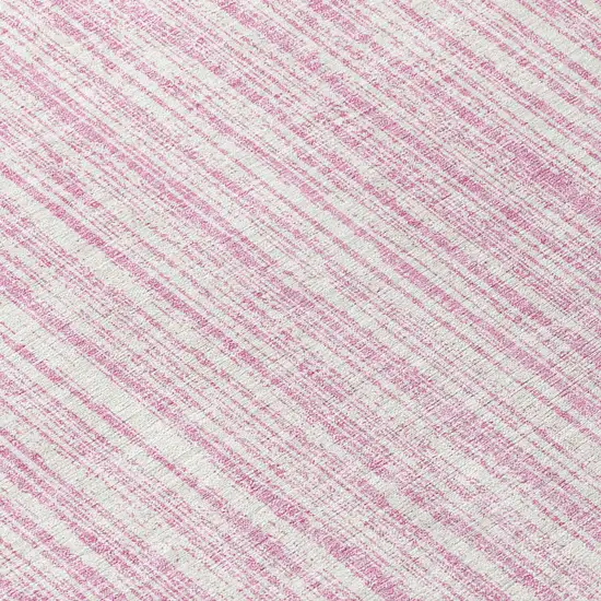 8' Pink And Ivory Round Striped Washable Indoor Outdoor Area Rug Photo 8