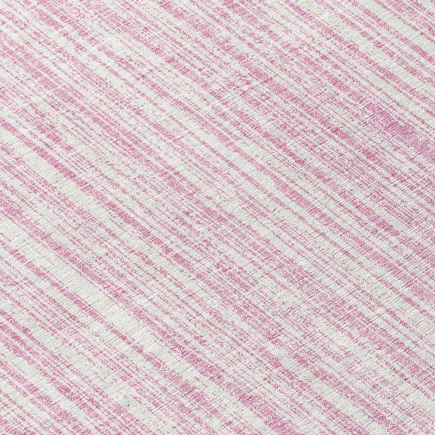 8' Pink And Ivory Round Striped Washable Indoor Outdoor Area Rug Photo 8
