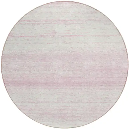 8' Pink And Ivory Round Striped Washable Indoor Outdoor Area Rug Photo 2