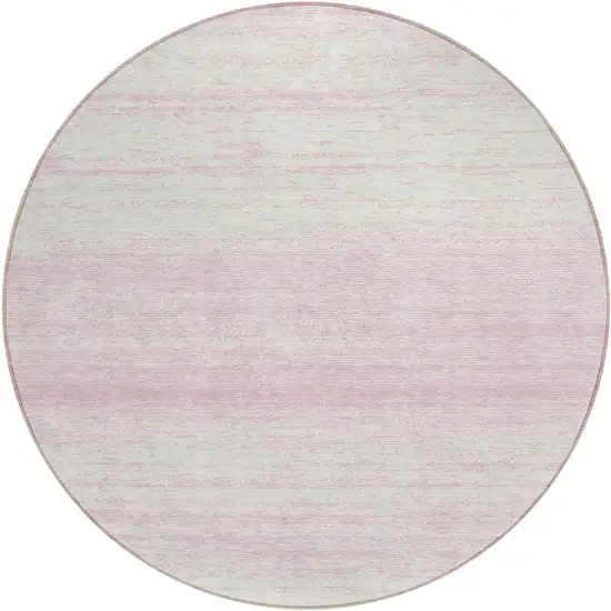 8' Pink And Ivory Round Striped Washable Indoor Outdoor Area Rug Photo 2