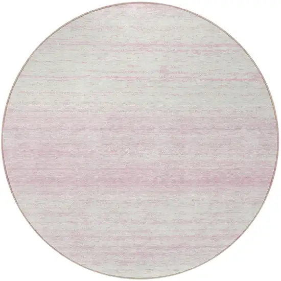 8' Pink And Ivory Round Striped Washable Indoor Outdoor Area Rug Photo 5