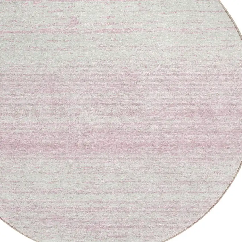 8' Pink And Ivory Round Striped Washable Indoor Outdoor Area Rug Photo 4