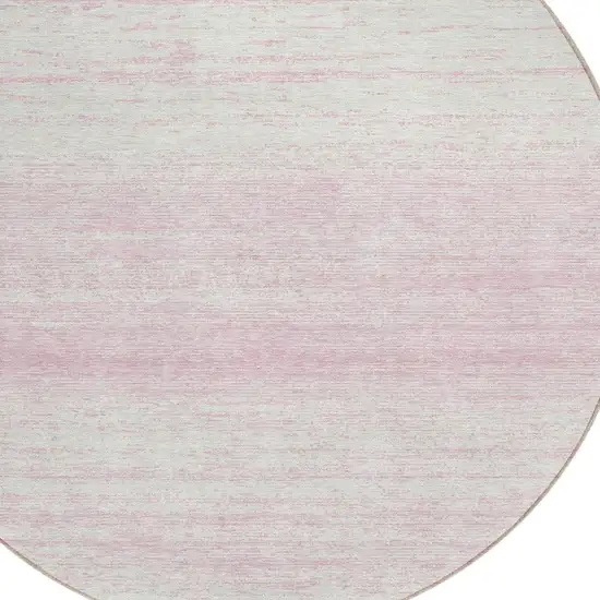 8' Pink And Ivory Round Striped Washable Indoor Outdoor Area Rug Photo 4