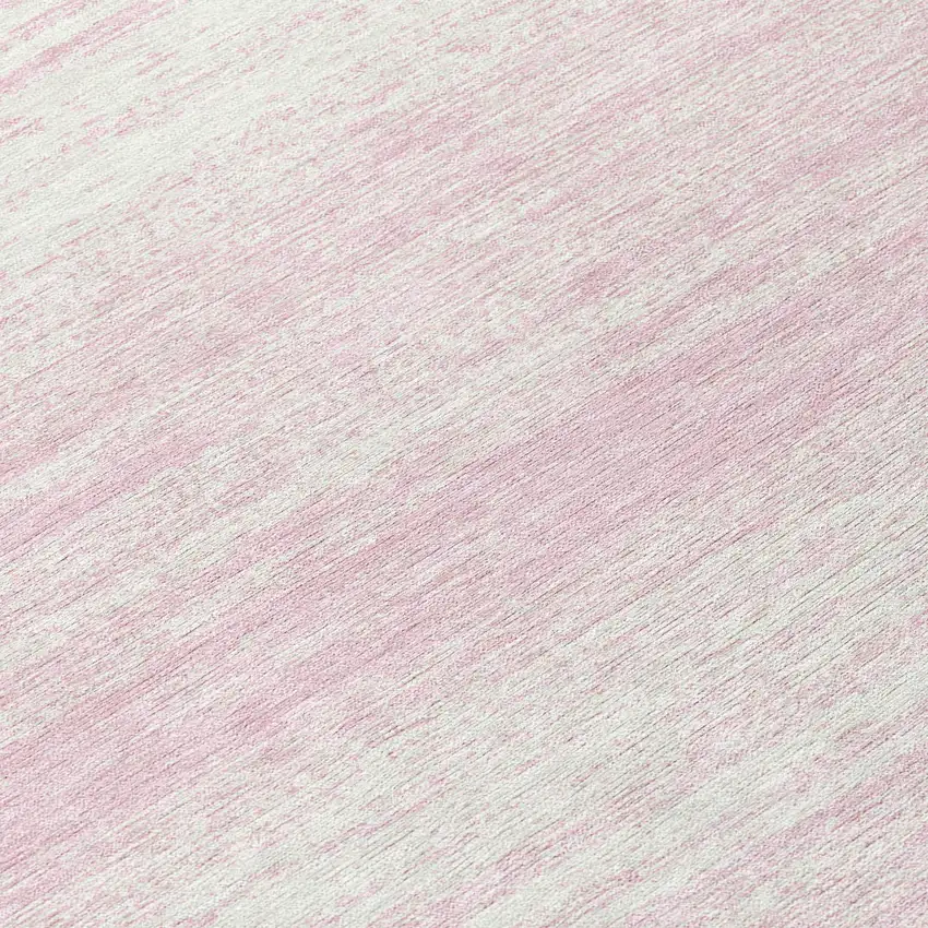 8' Pink And Ivory Round Striped Washable Indoor Outdoor Area Rug Photo 8