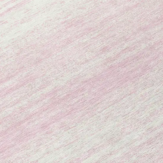 8' Pink And Ivory Round Striped Washable Indoor Outdoor Area Rug Photo 8