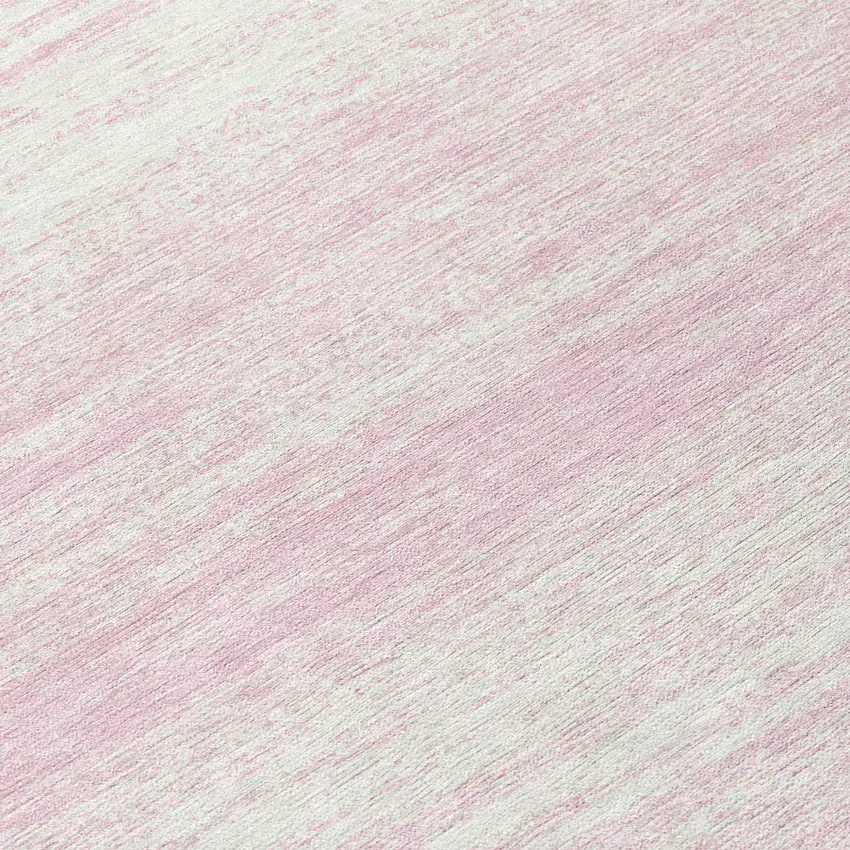 8' Pink And Ivory Round Striped Washable Indoor Outdoor Area Rug Photo 8