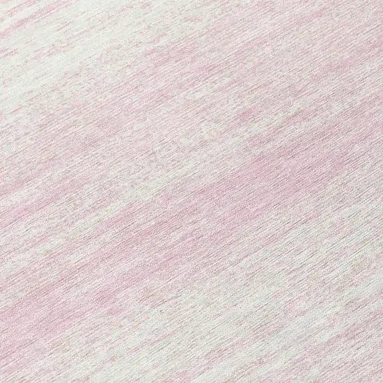 8' Pink And Ivory Round Striped Washable Indoor Outdoor Area Rug Photo 8