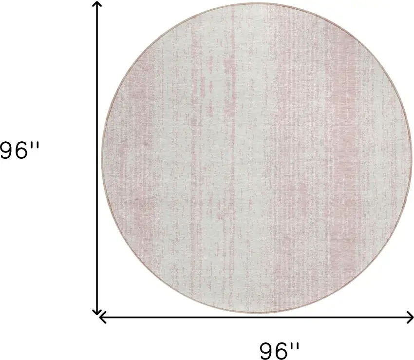 8' Pink And Ivory Round Striped Washable Indoor Outdoor Area Rug Photo 3